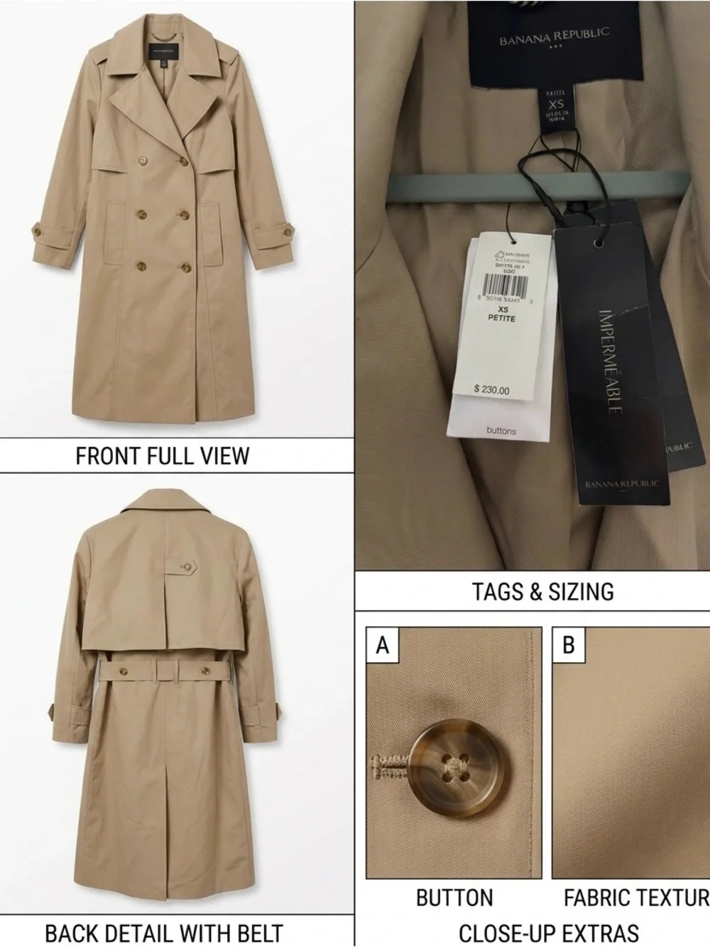 Banana Republic Women's Tan Double-Breasted Trench Coat
